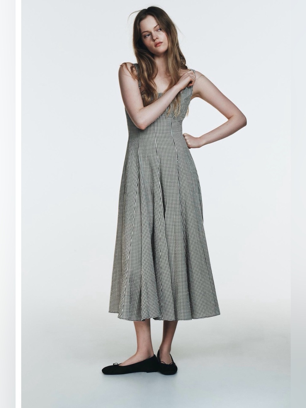 NWT Zara Women’s Gingham Midi Dress Green & White Medium 3152/302